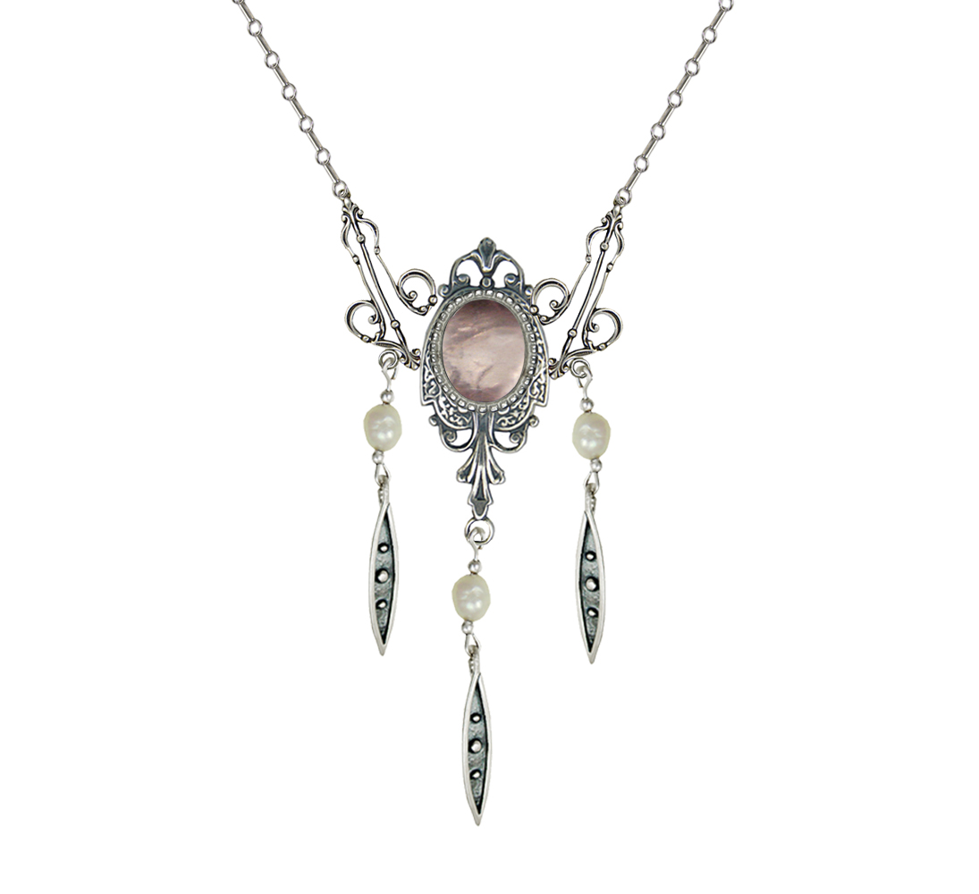 Sterling Silver Victorian Necklace With Rose Quartz